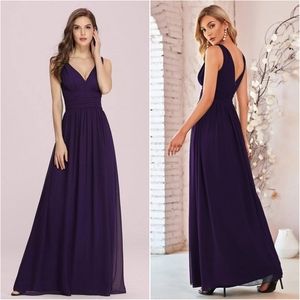 Ever Pretty Sleeveless V-Neck Maxi Chiffon Bridesmaid Dress Dark Purple Size 12